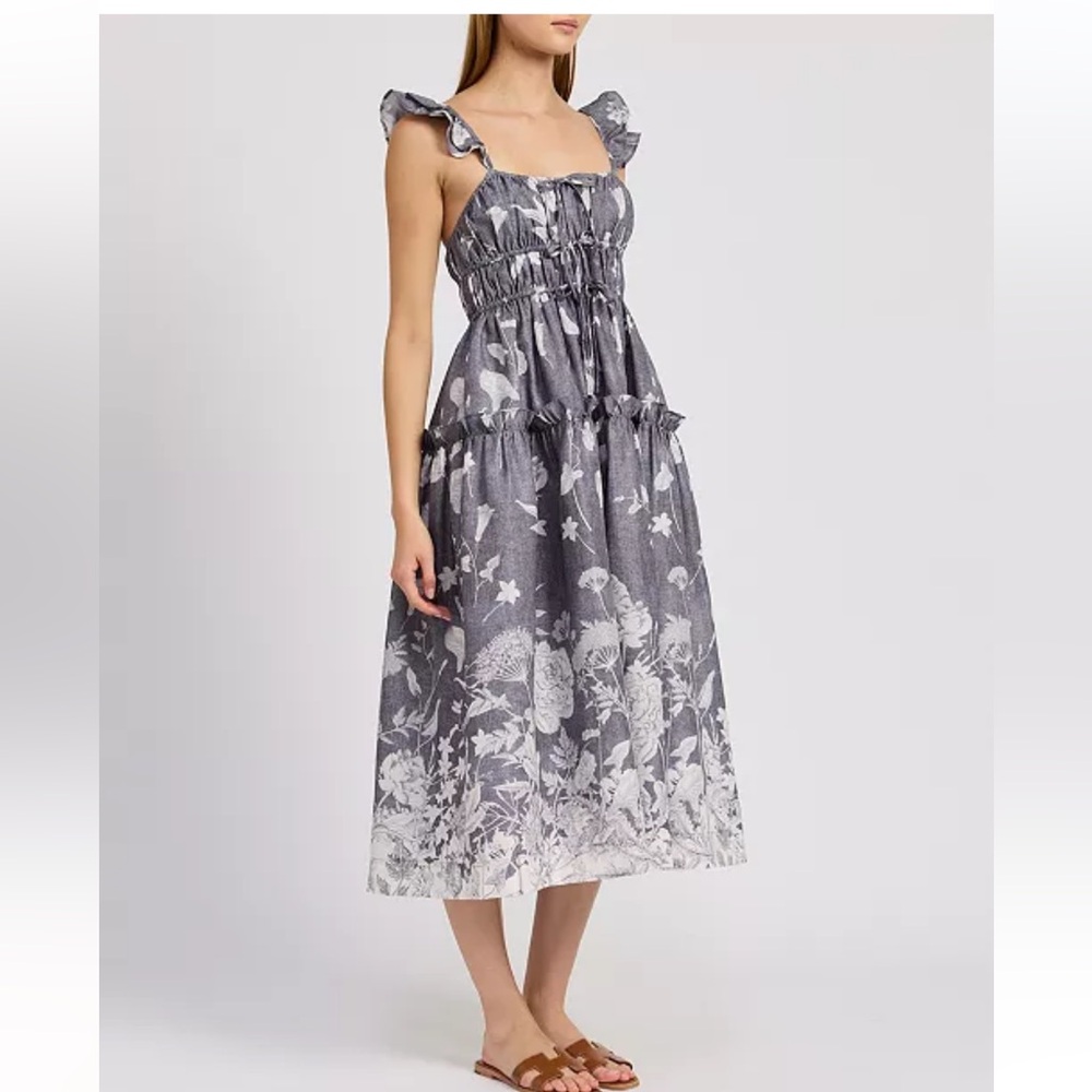 En Saison Gray Smocked Midi Dress washed blue